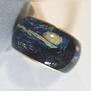 [Starry Night] Van Gogh Gold Tone Metal Bangle Bracelet